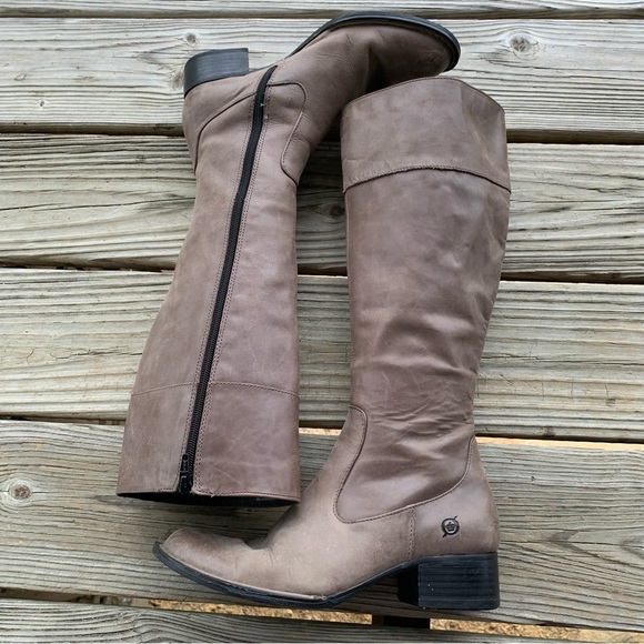Born Leather Knee High Tall Boots Taupe Grey Leather Zip Up Womens 6.5 US D15122 - Picture 5 of 16